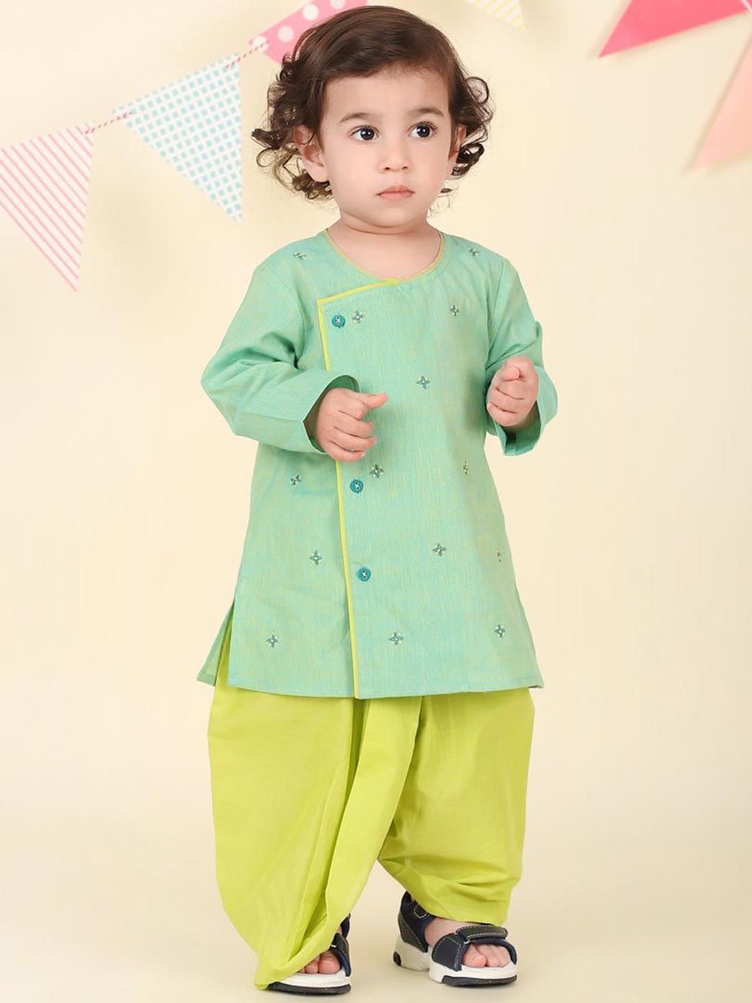 Fabindia Boys Floral Embroidered Round Neck Angrakha Pure Cotton Kurta With Dhoti Pants-picture-24
