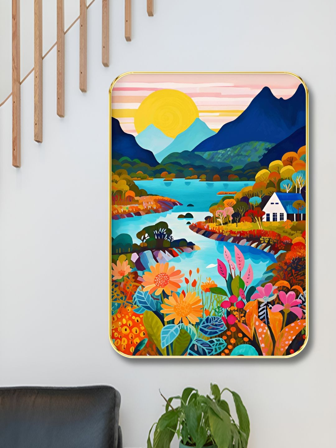 SAF Blue & Yellow Abstract Printed Wooden Wall Art-picture-19