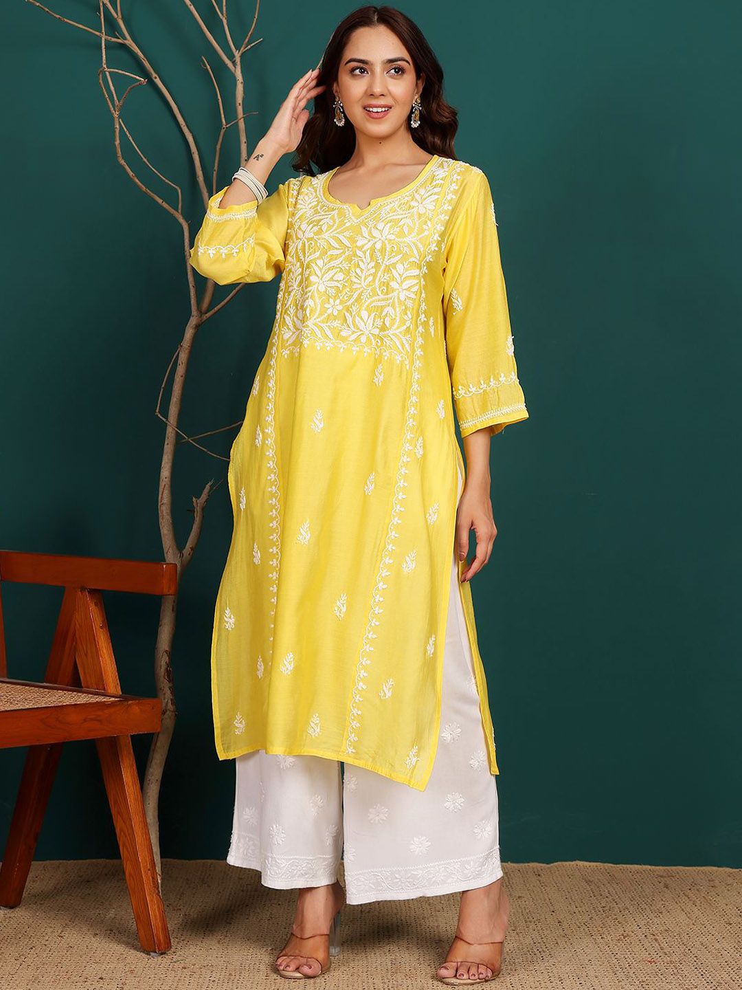 Chowkhat Embroidered Chikankari Chanderi Straight Kurta-picture-44