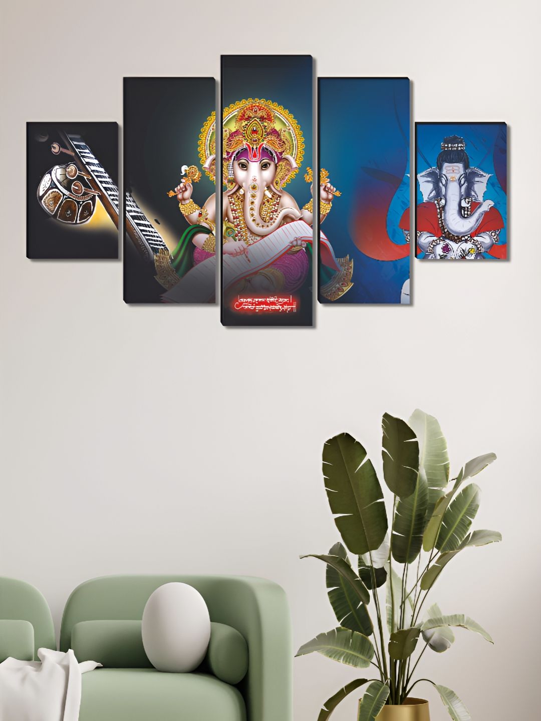 SAF Blue & Gold-Toned 5 Pieces Lord Ganesh Wooden Religious Wall Paintings-picture-27