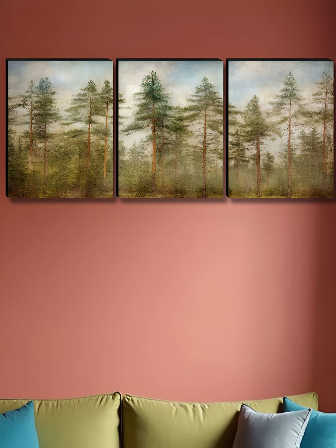 SAF Green & Blue 3 Piece Floral And Botanical Tree Wood Wall Art-picture-30