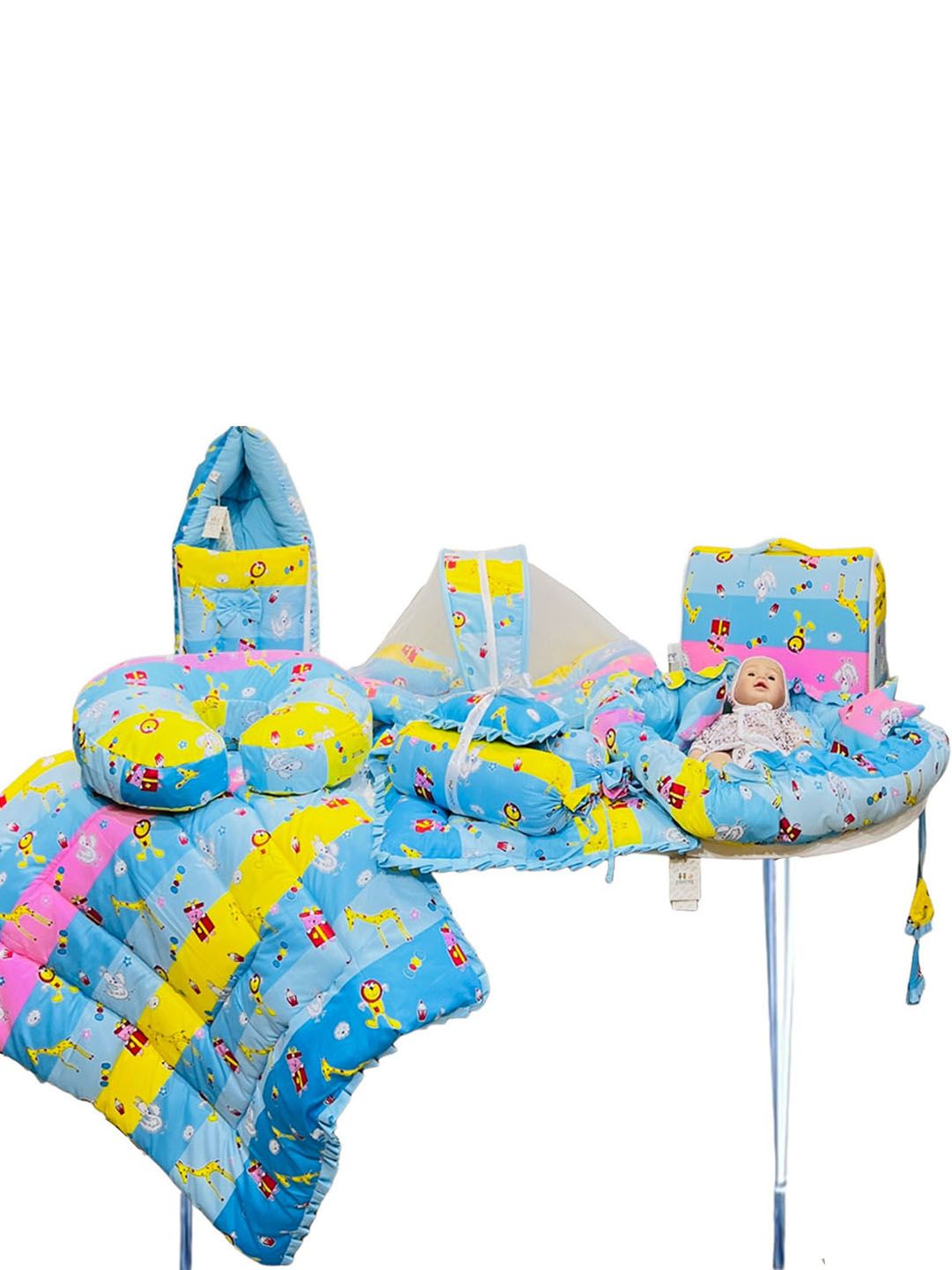 Fareto Infants Yellow & Blue Printed Cotton Baby Bed Set-image-27