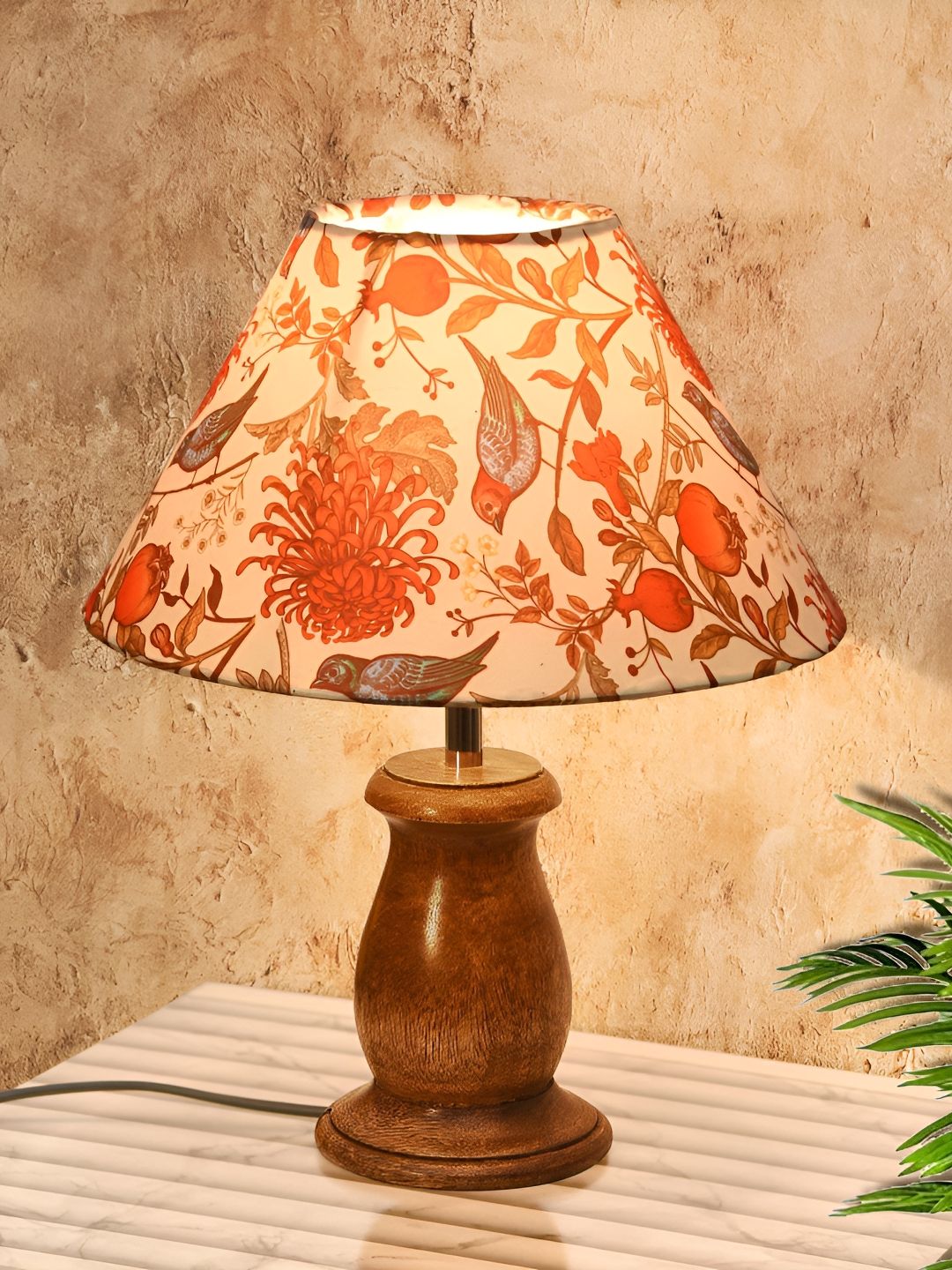Homesake Cream-Coloured Printed Wood Frusturical Shaped Table Lamp-image-32
