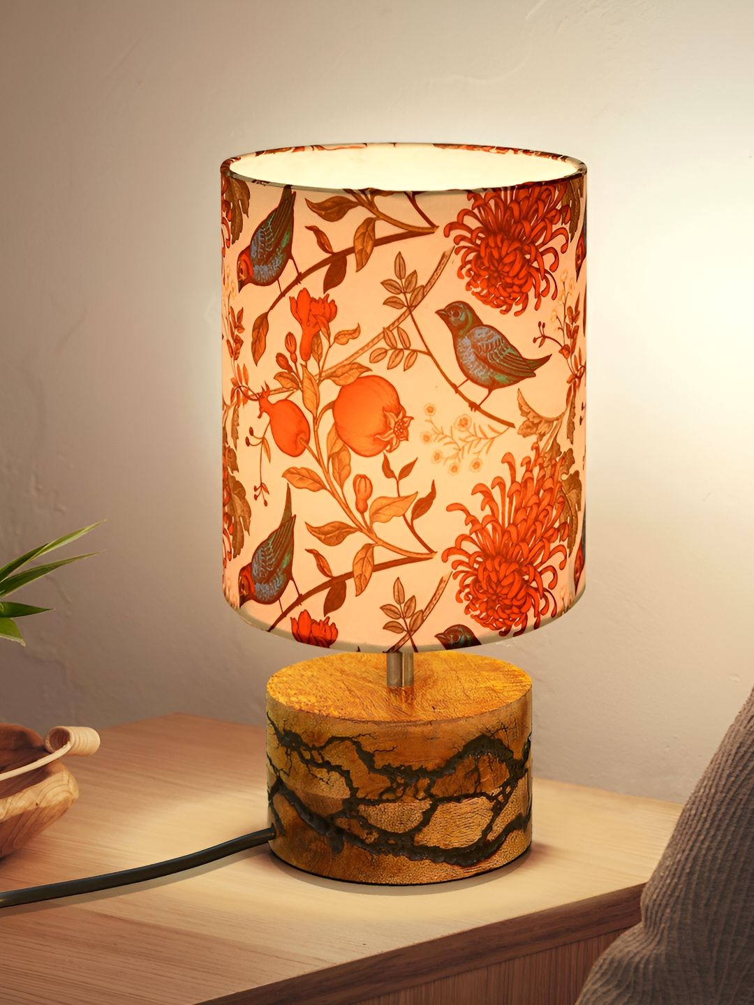 Homesake White Printed Cylindrical Shaped Wooden Table Lamp-picture-18