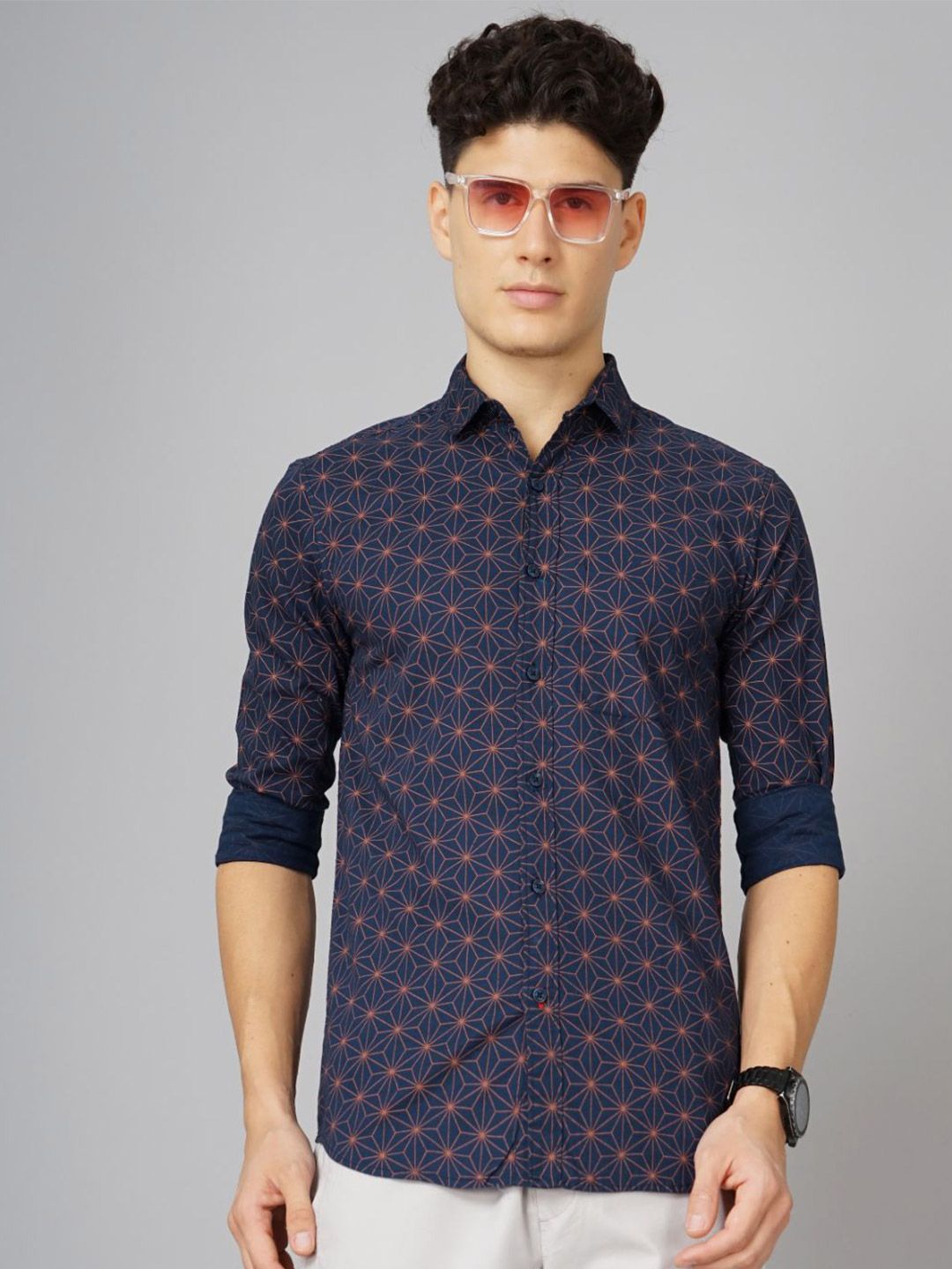 THE BEETEL HOUSE Men Standard Slim Fit Spread Collar Geometric Printed Cotton Casual Shirt-picture-17