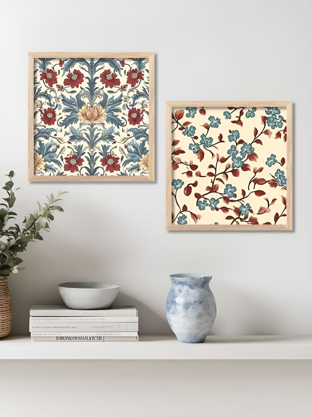 WALLLANE Brown & Blue 2 Pieces Floral Printed Wooden Wall Art-picture-13