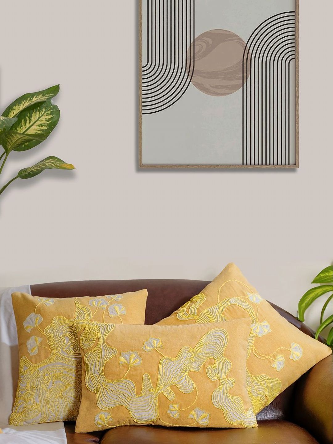Mid July Home Yellow & White Set of 3 Floral Square Cushion Covers-image-13