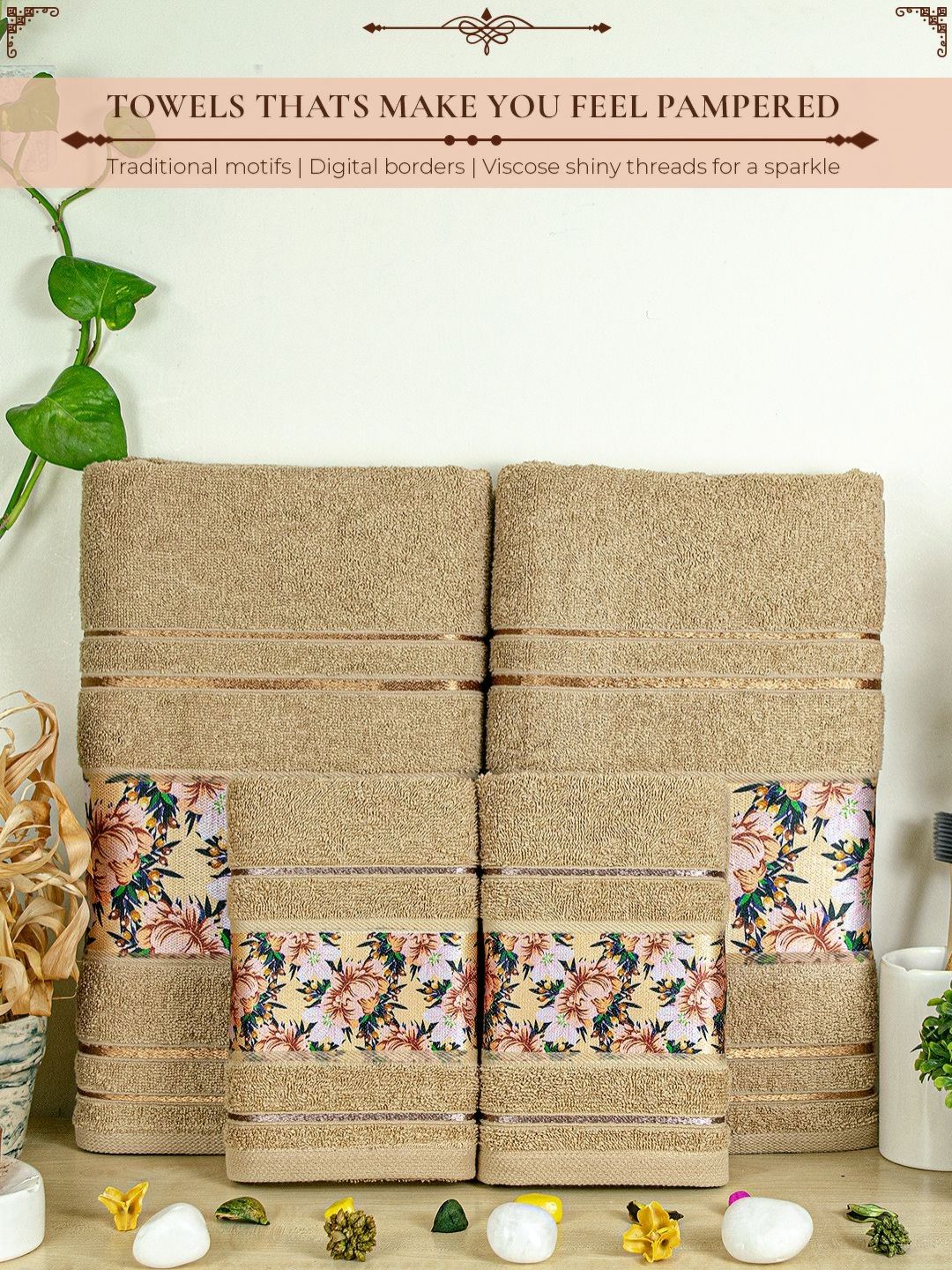 Myntra Elegant Homes Beige 4 Piece Cotton 450 GSM Towel Set-picture-34