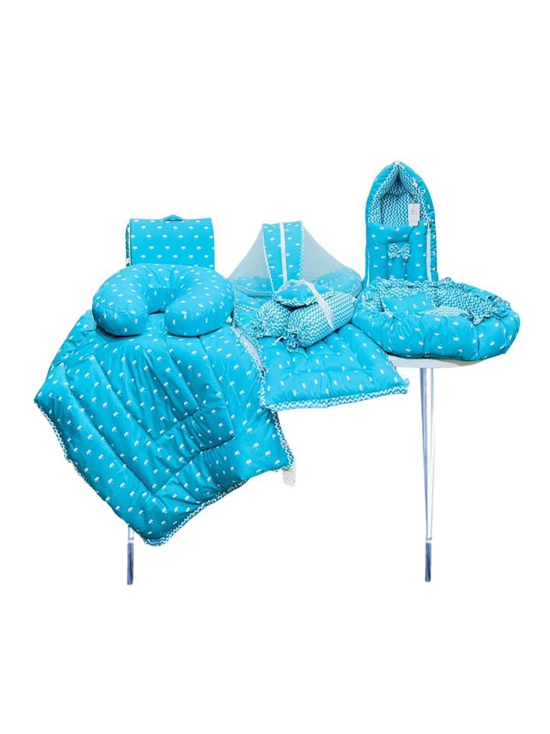Fareto Infants Blue & White Printed Cotton Baby Bed Set-picture-16