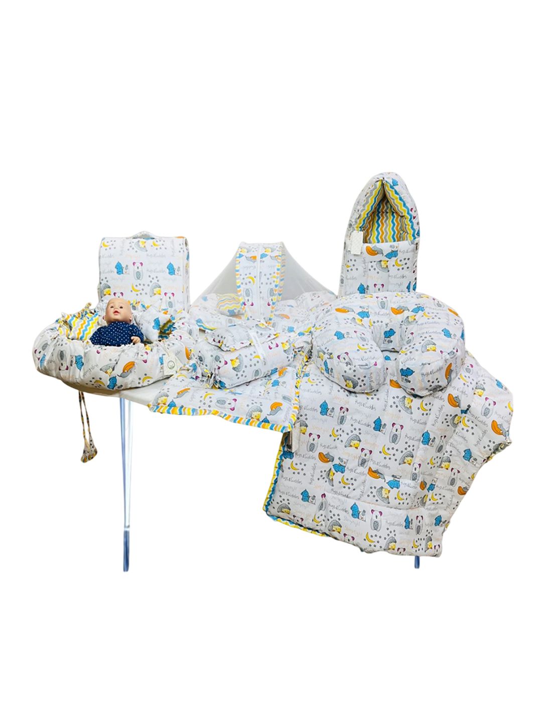 Fareto Infants Blue & White Printed Cotton Baby Bed Set-image-36