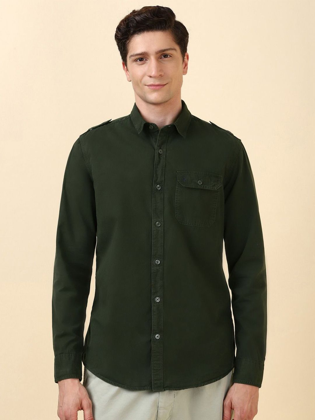 Allen Solly Men Custom Fit Spread Collar Solid Cotton Casual Shirt-picture-43
