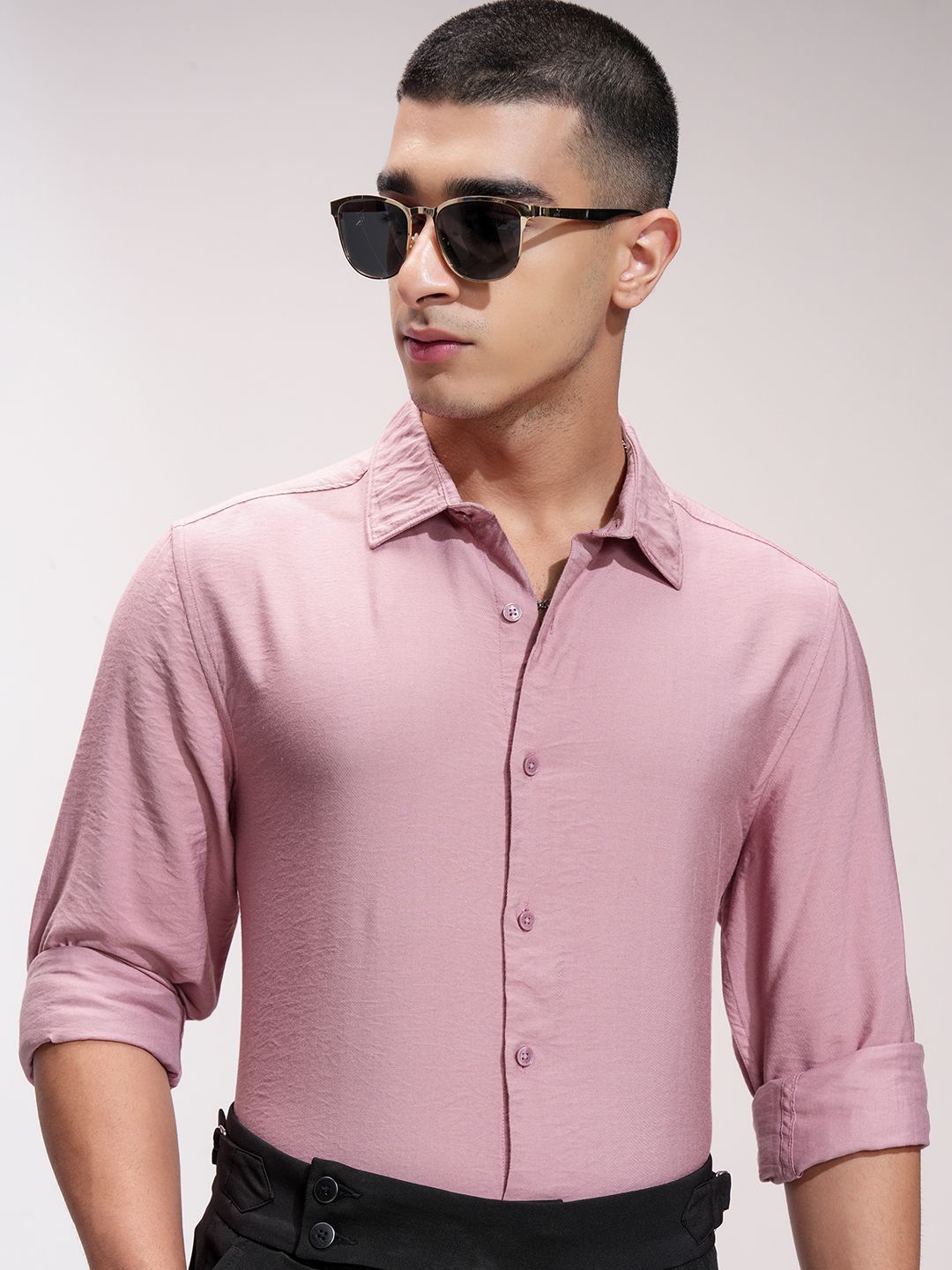 HIGHLANDER Men Comfort Fit Spread Collar Textured Casual Shirt