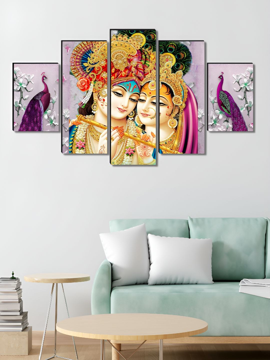 SAF Purple & Gold-Toned 5 Pieces Radha Krishna Wood Wall Art-picture-26