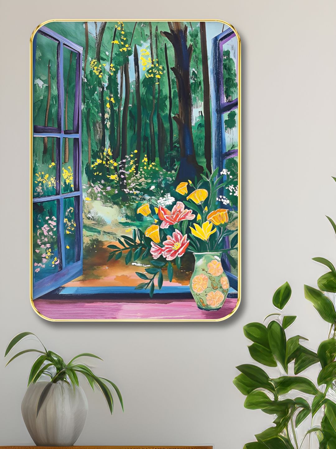 SAF Green & Blue Flowers Printed Wooden Wall Art-picture-28