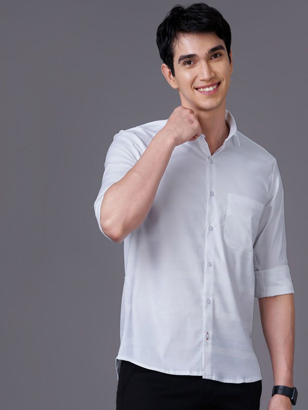 THE BEETEL HOUSE Men Standard Slim Fit Spread Collar Textured Cotton Casual Shirt-picture-11