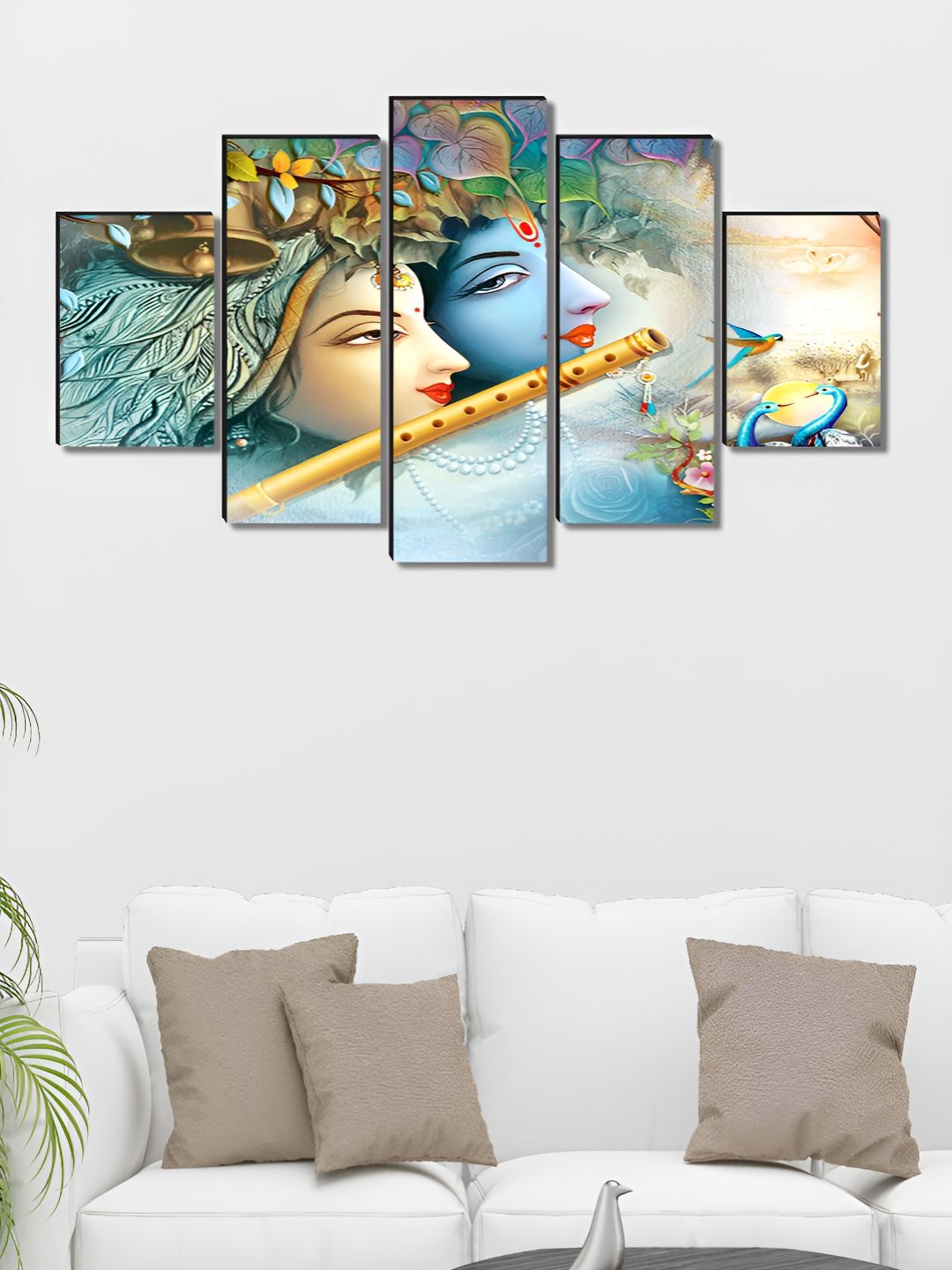 SAF Blue & Green 5 Pieces Radha Krishna Religious Wooden Wall Art-picture-41