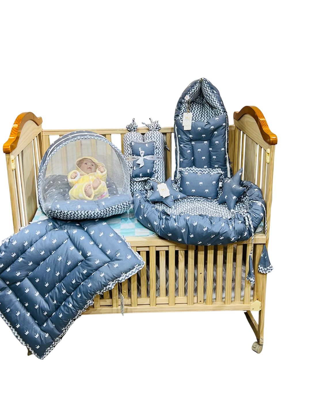 Fareto Infants Grey & White Printed Cotton Baby Bed Set-picture-30