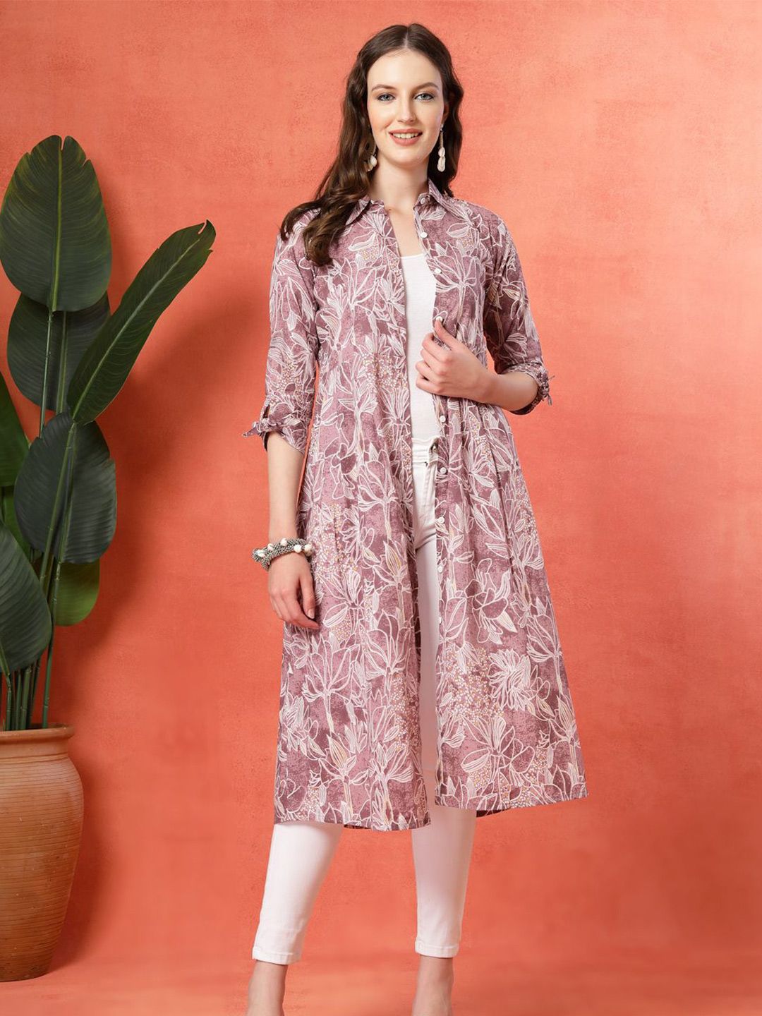 LARGISH Floral Printed Shirt Collar Cotton Shrug-picture-52