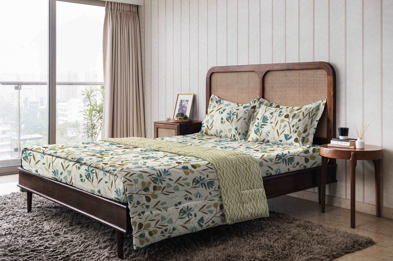 The Happy Pod Green & White Pure Cotton King Bedding SetComforter Bedsheet& 2Pillow Covers-picture-28