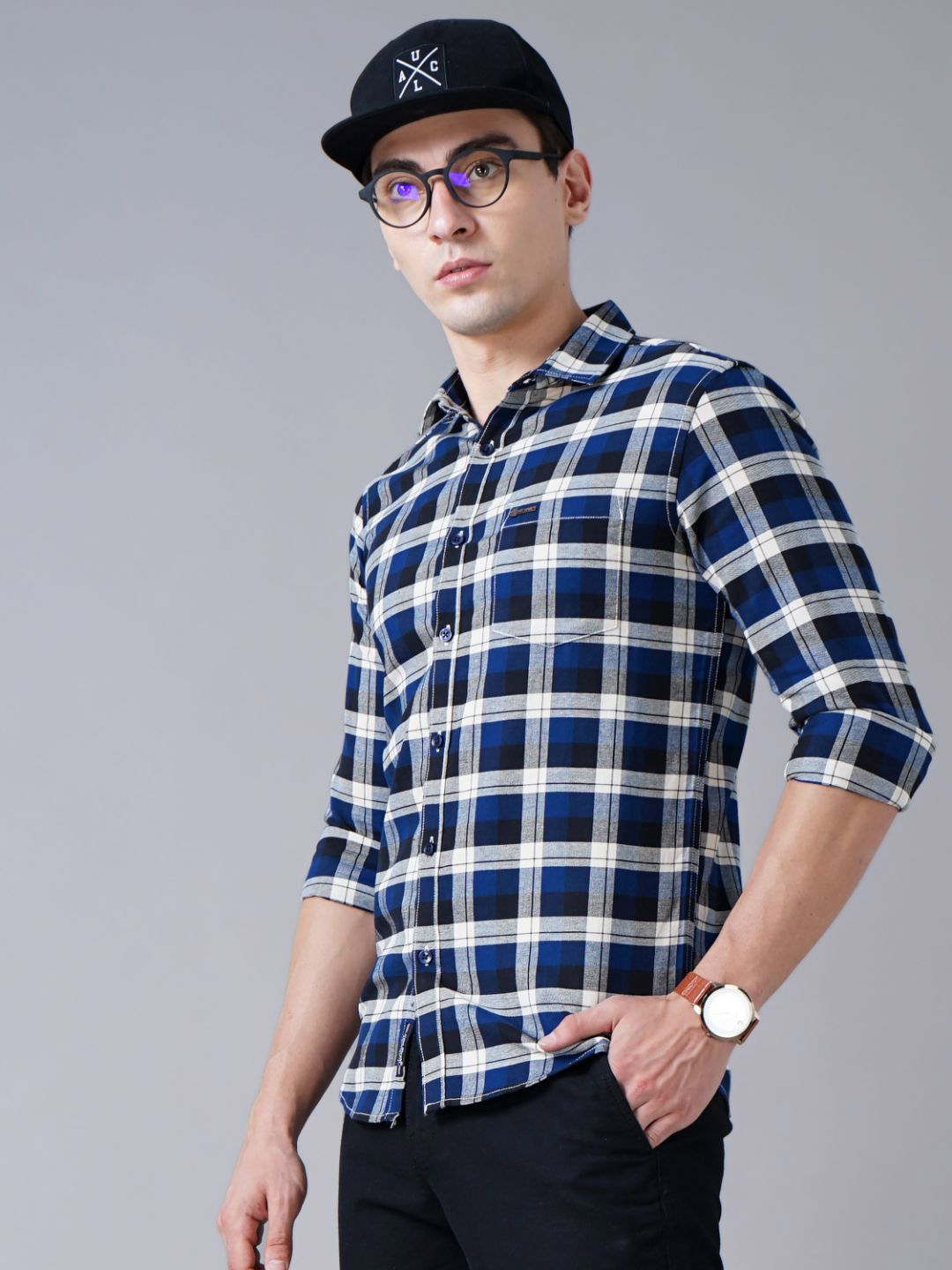 THE BEETEL HOUSE Men Standard Slim Fit Spread Collar Tartan Checked Cotton Casual Shirt-picture-12