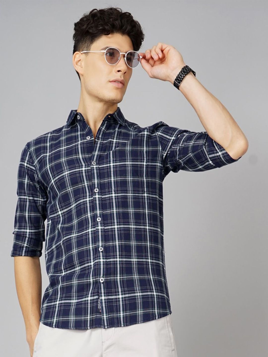 THE BEETEL HOUSE Men Standard Slim Fit Spread Collar Tartan Checked Cotton Casual Shirt-picture-15