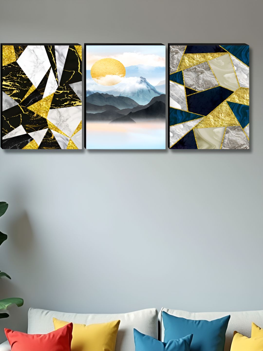 SAF White & Gold-Toned 3 Pieces Abstarct Wall Paintings-picture-19