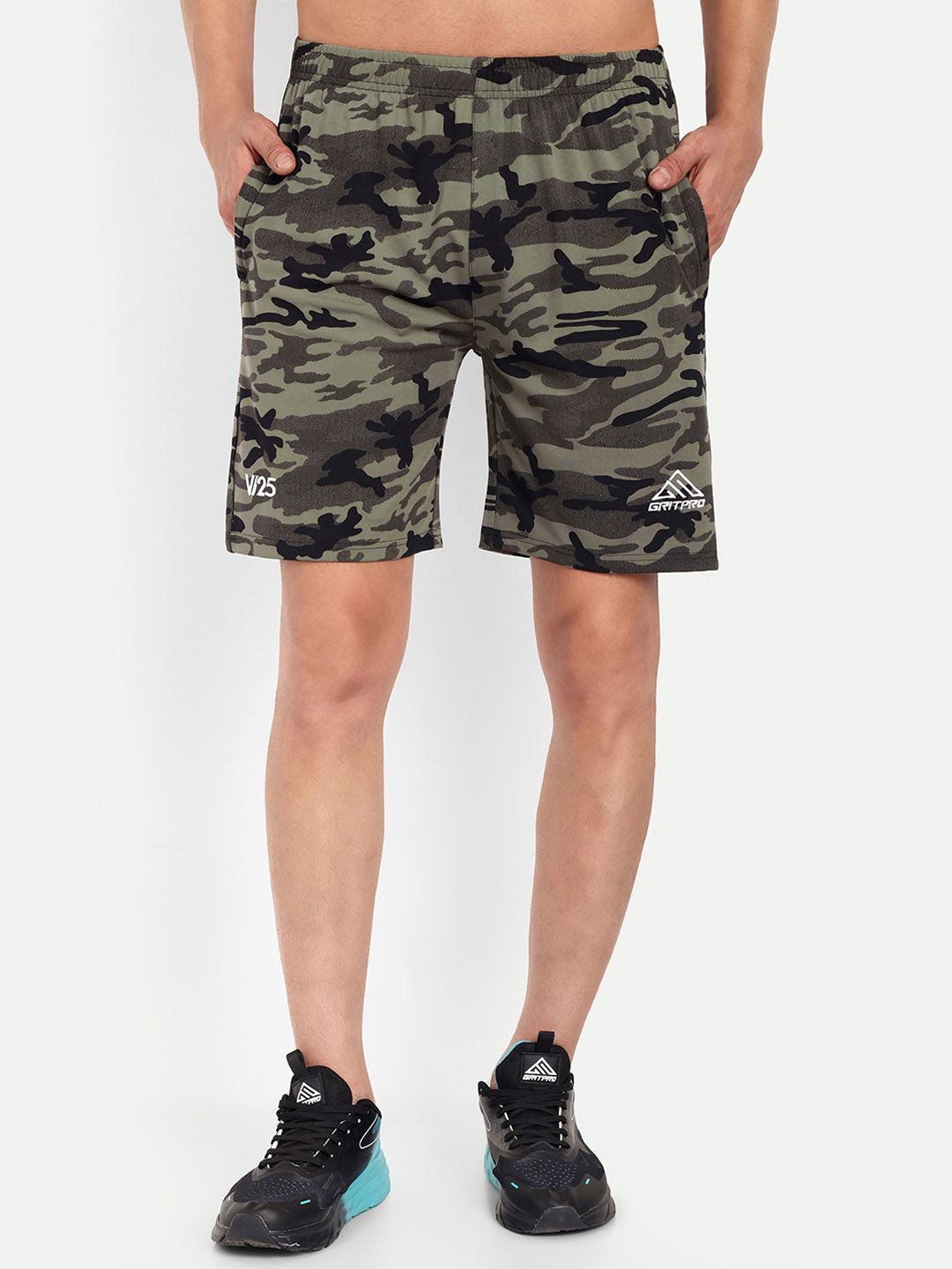 GRITPRO Men Mid Rise Regular Fit Camouflage Running Sports Shorts-image-2