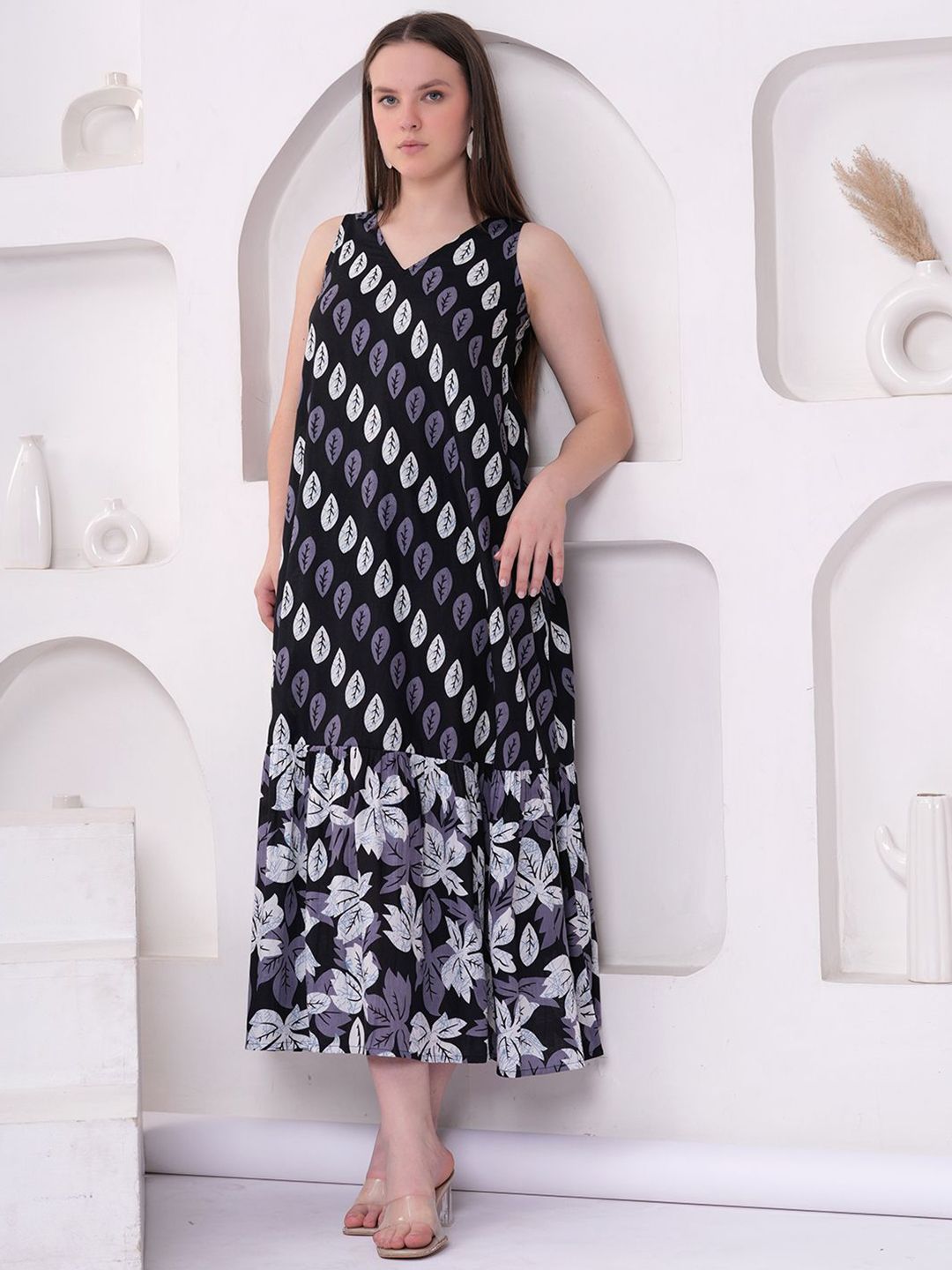 Zenava by Myntra Women Floral Printed V-Neck Maxi Fit & Flare Dress-image-28