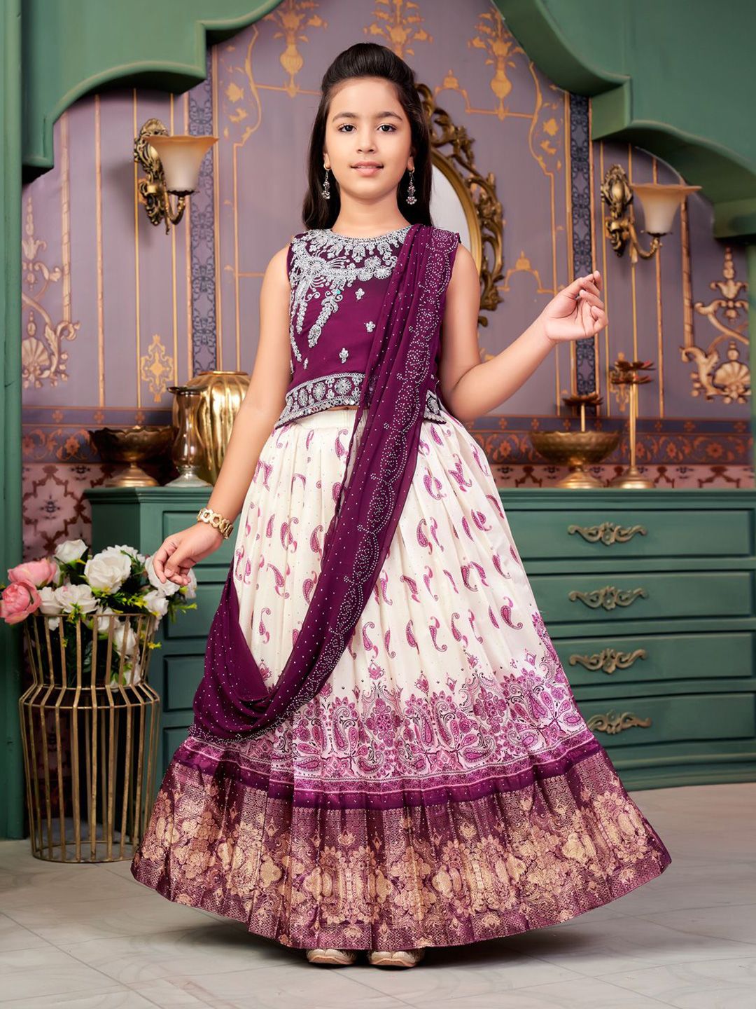 BAESD Girls Embroidered Thread Work Ready to Wear Lehenga & Blouse With Dupatta-picture-17