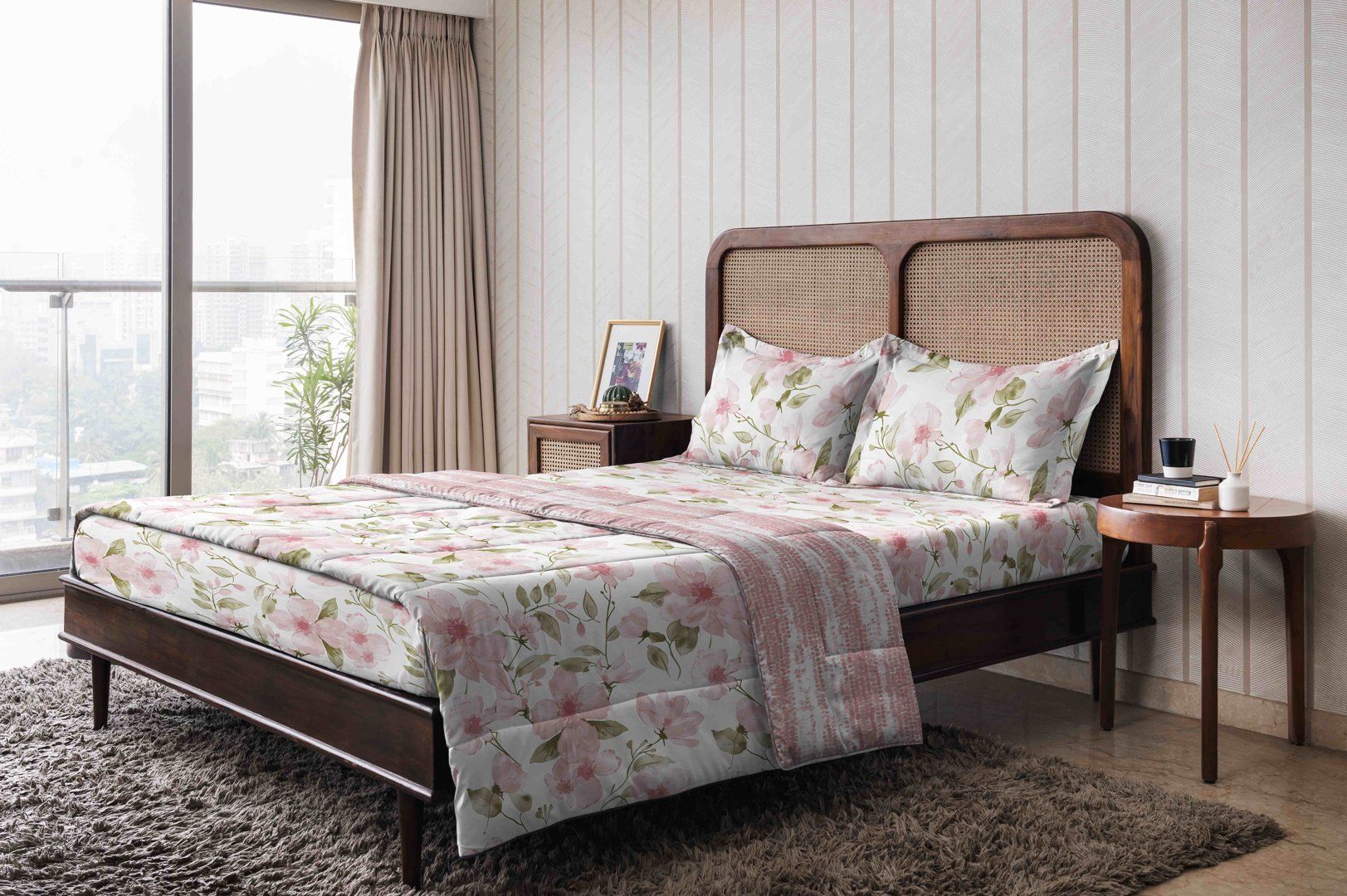 The Happy Pod Pink & White Floral Pure Cotton King Bedding Set-picture-36