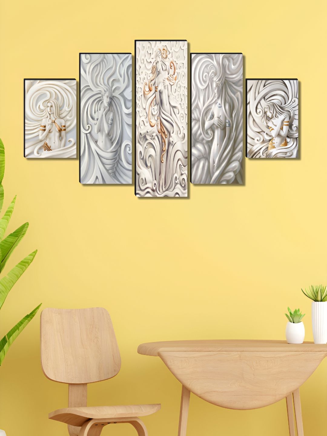 SAF White & Grey 5 Pieces Wood Abstract Wall Paintings-picture-20