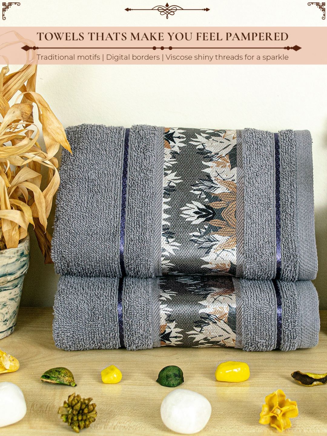 Myntra Elegant Homes 2Pcs Grey Melange & White Printed Pure Cotton 450 GSM Hand Towels-picture-18