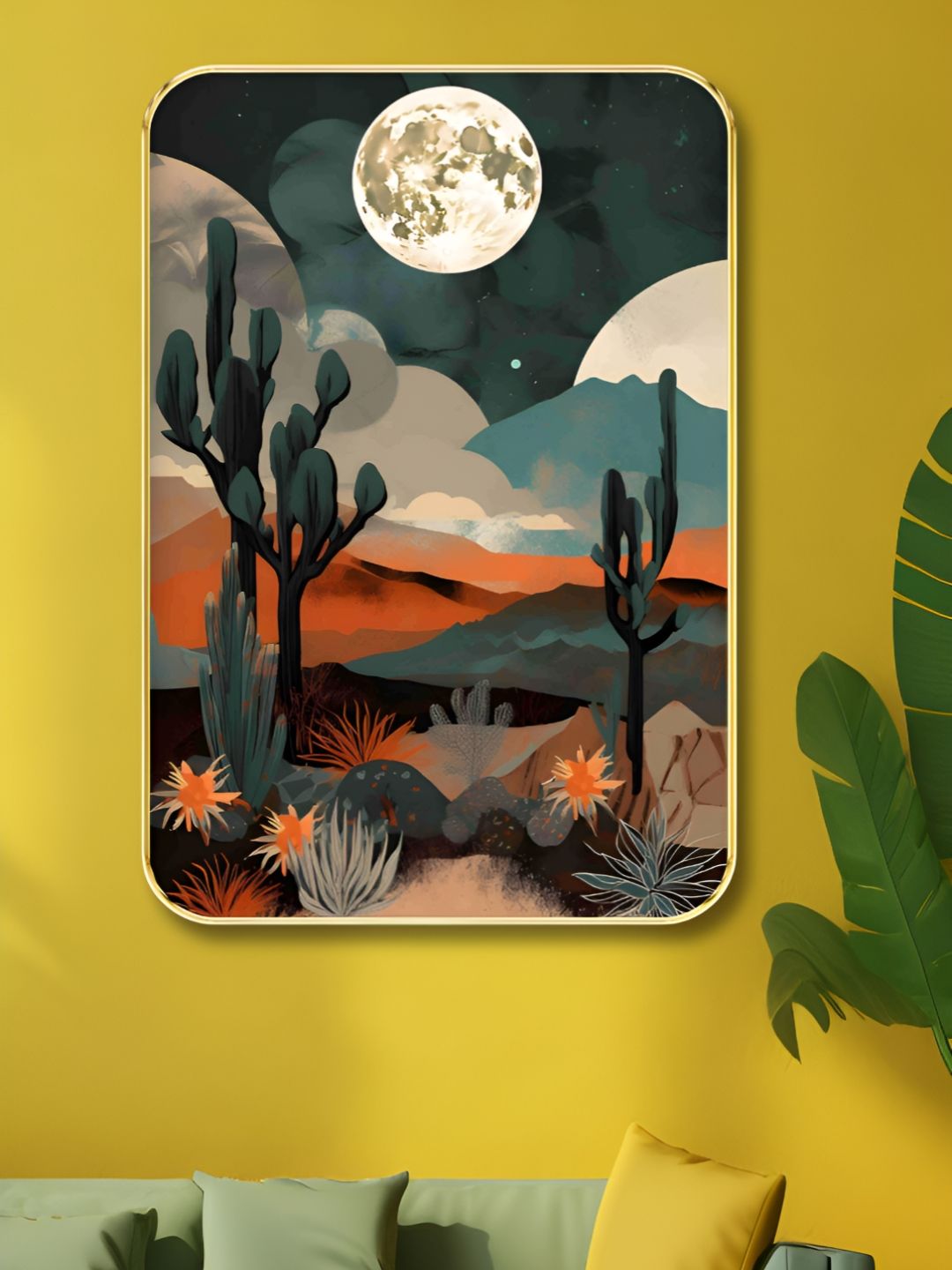 SAF Green & Orange Moon Abstract Wooden Wall Art-picture-10