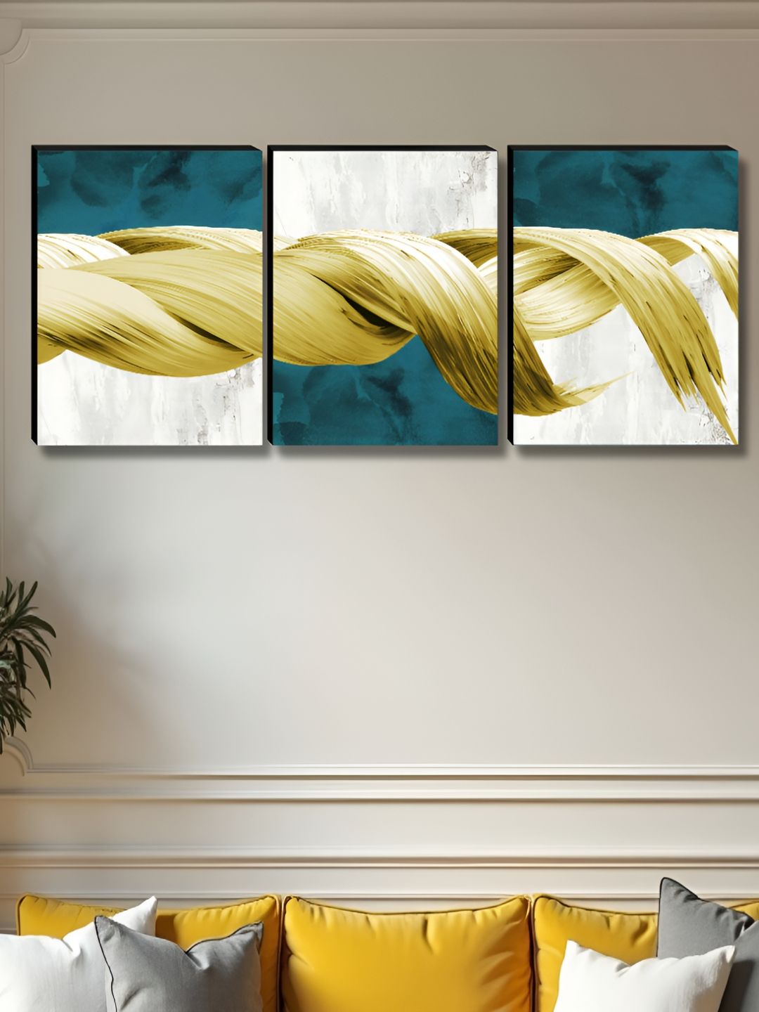 SAF Gold-Toned & White 3 Piece Abstract Printed Wood Wall Art-picture-17
