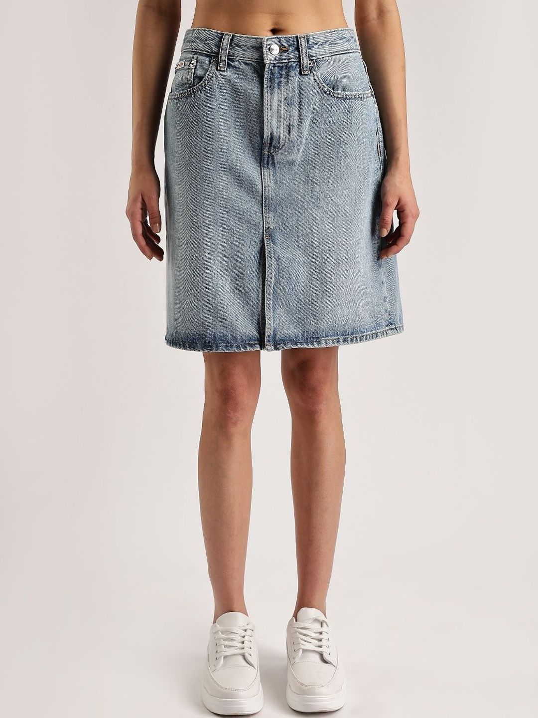 Calvin Klein Jeans Women Pure Cotton Slim-Fit Midi High Rise Skirt-picture-24