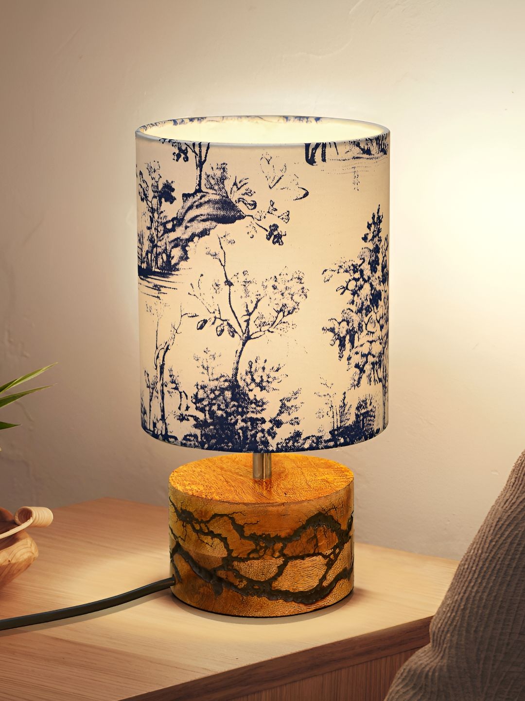 Homesake White Printed Wood Industrial Cylindrical Shaped Table Lamp-picture-53