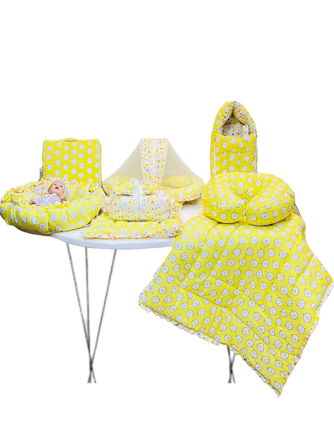 Fareto Infants Yellow & White Printed Cotton Baby Bed Set-image-43
