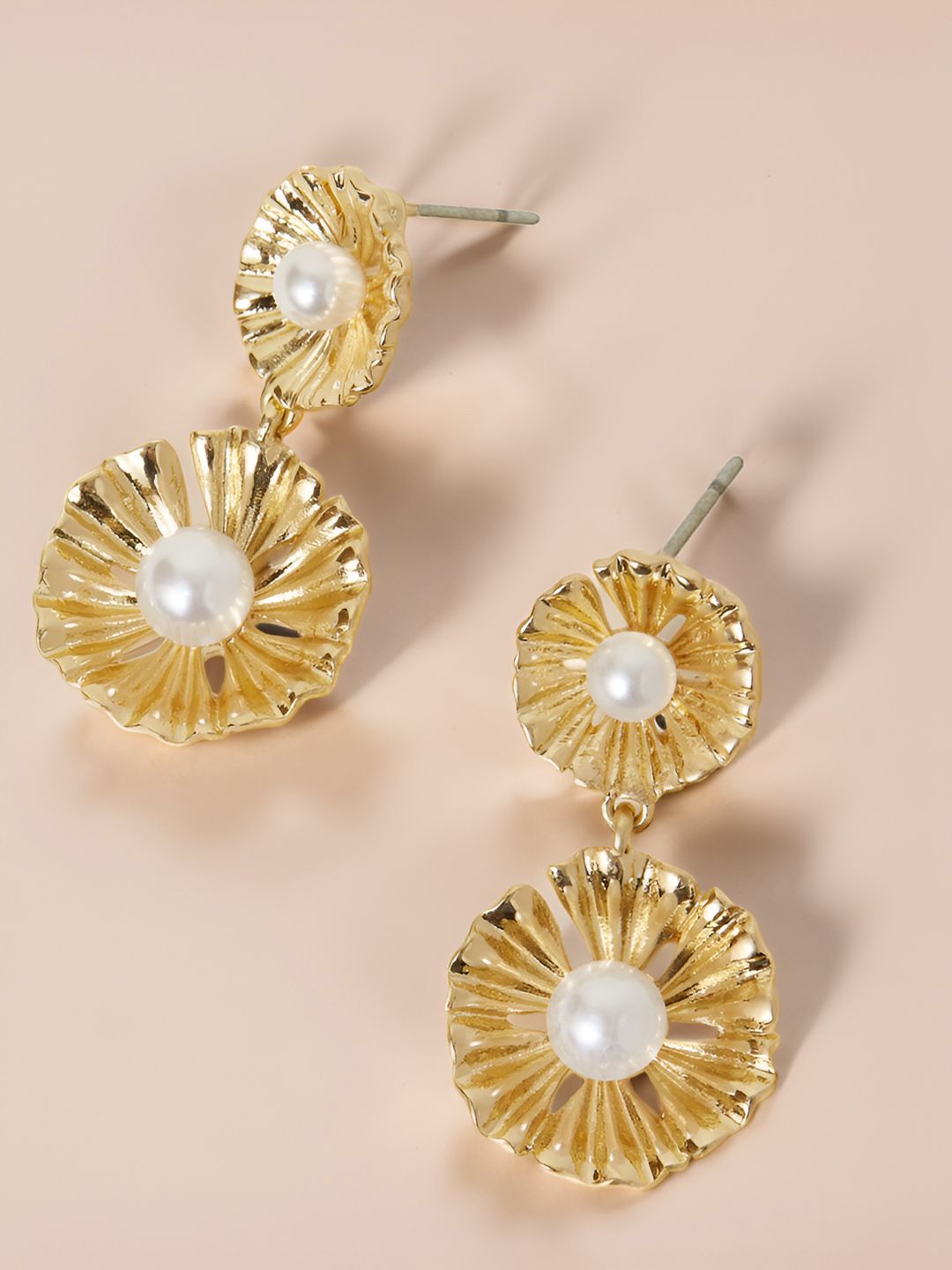 Accessorize Gold-Plated Pearls Studded Floral Shaped Drop Earrings-picture-37