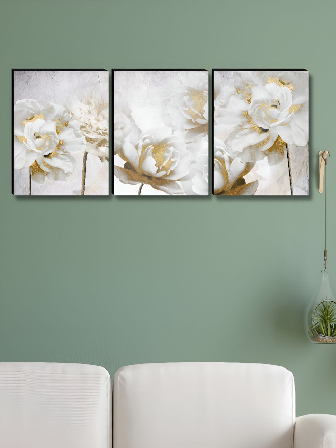 SAF White & Gold-Toned 3 Pieces Floral And Botanical Printed Wooden Wall Art-picture-17