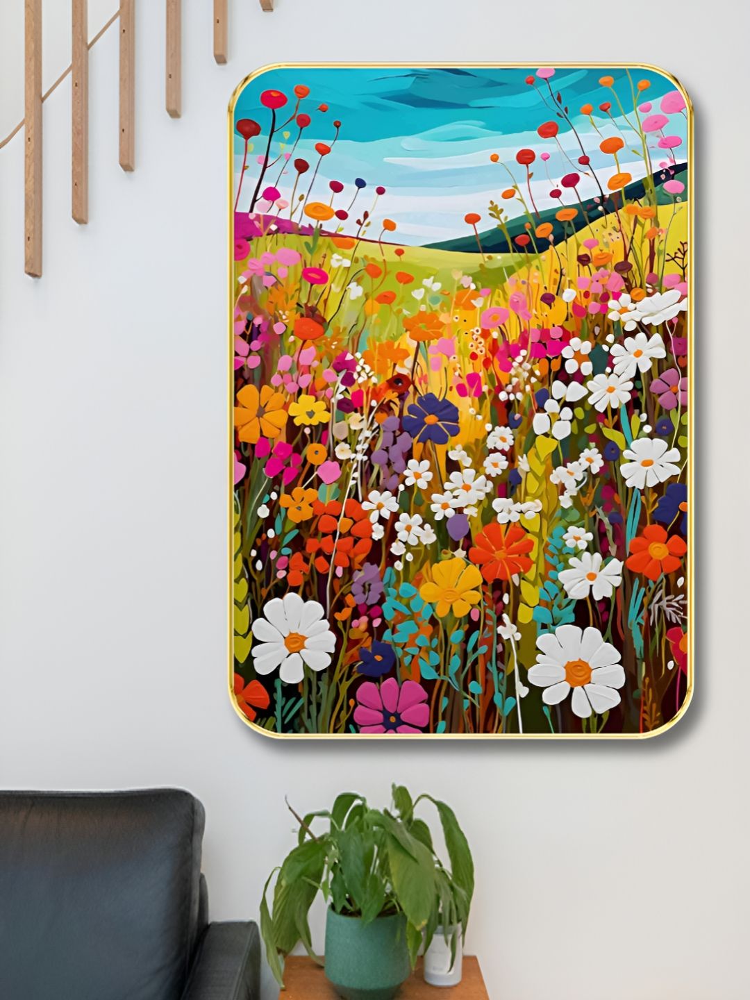 SAF Green & Blue Floral And Botanical Wood Wall Art-picture-27