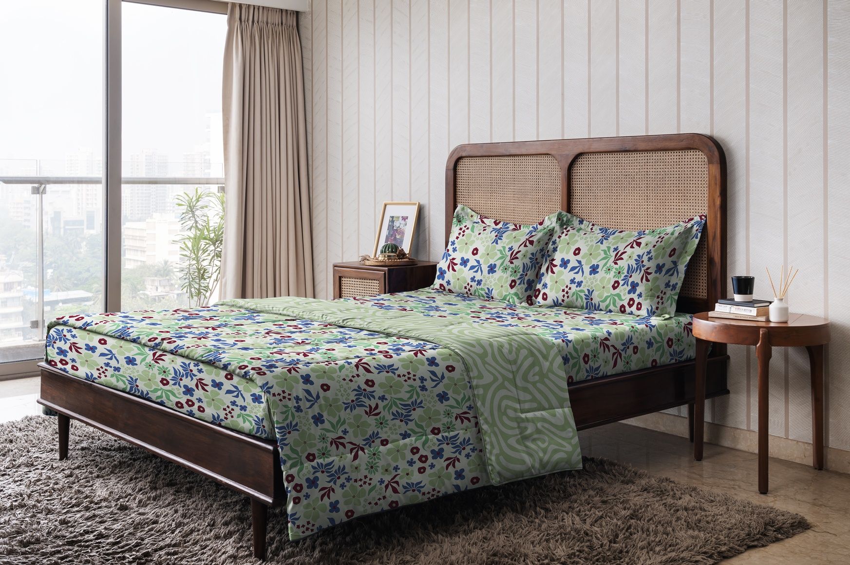 The Happy Pod Green & Blue Floral Pure Cotton AC Room 150 GSM Double Bed Comforter-image-35