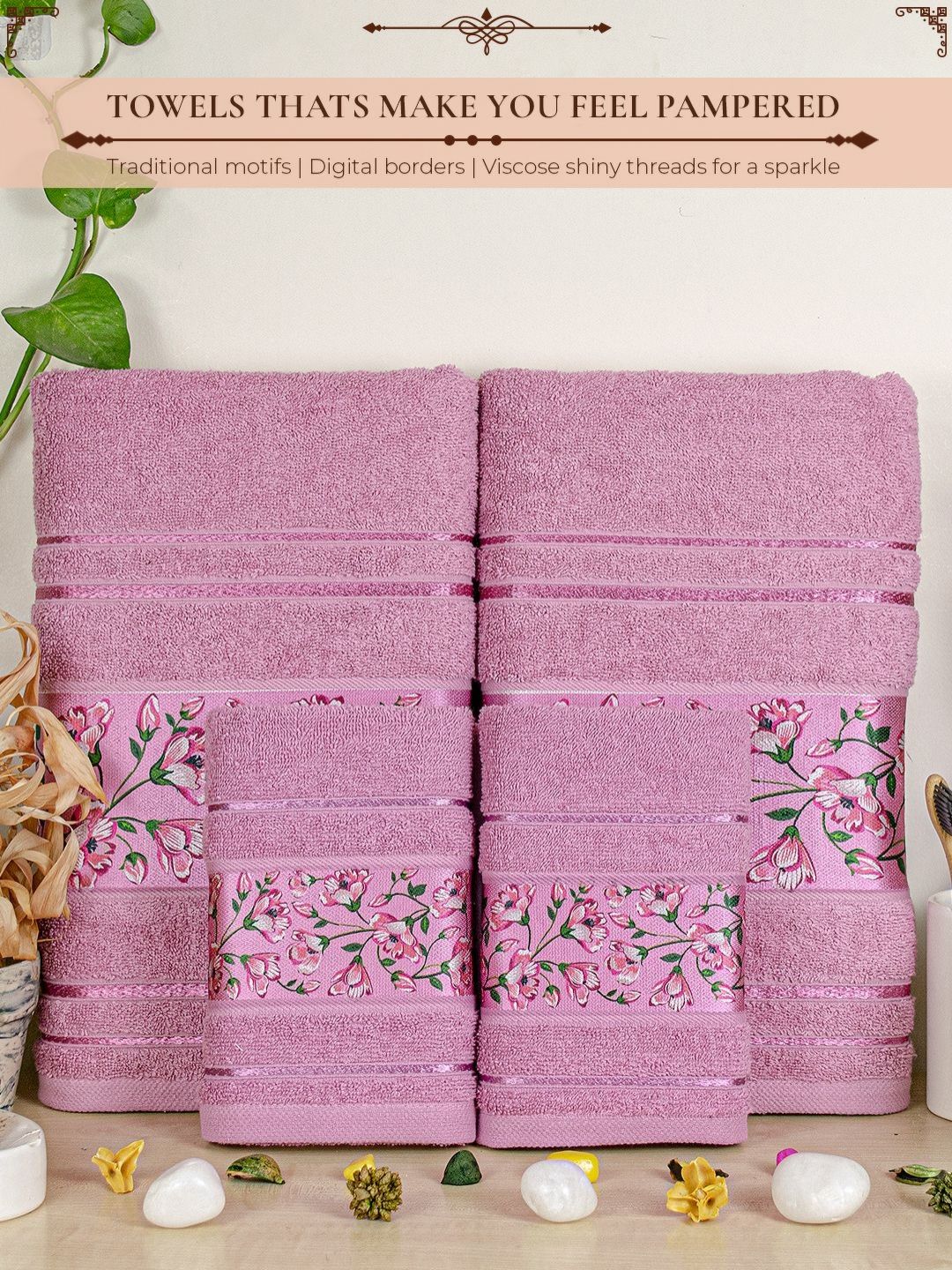 Myntra Elegant Homes Purple 4 Piece Cotton 450 GSM Towel Set-image-4