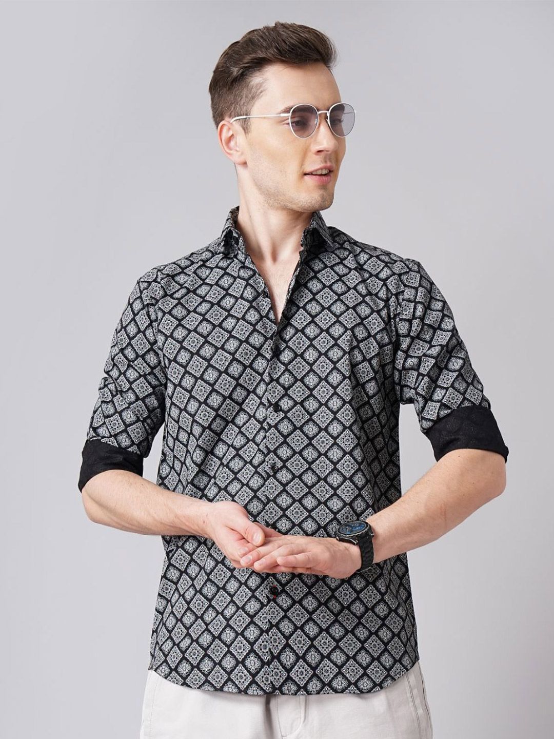 THE BEETEL HOUSE Men Standard Slim Fit Spread Collar Floral Printed Cotton Casual Shirt-picture-24