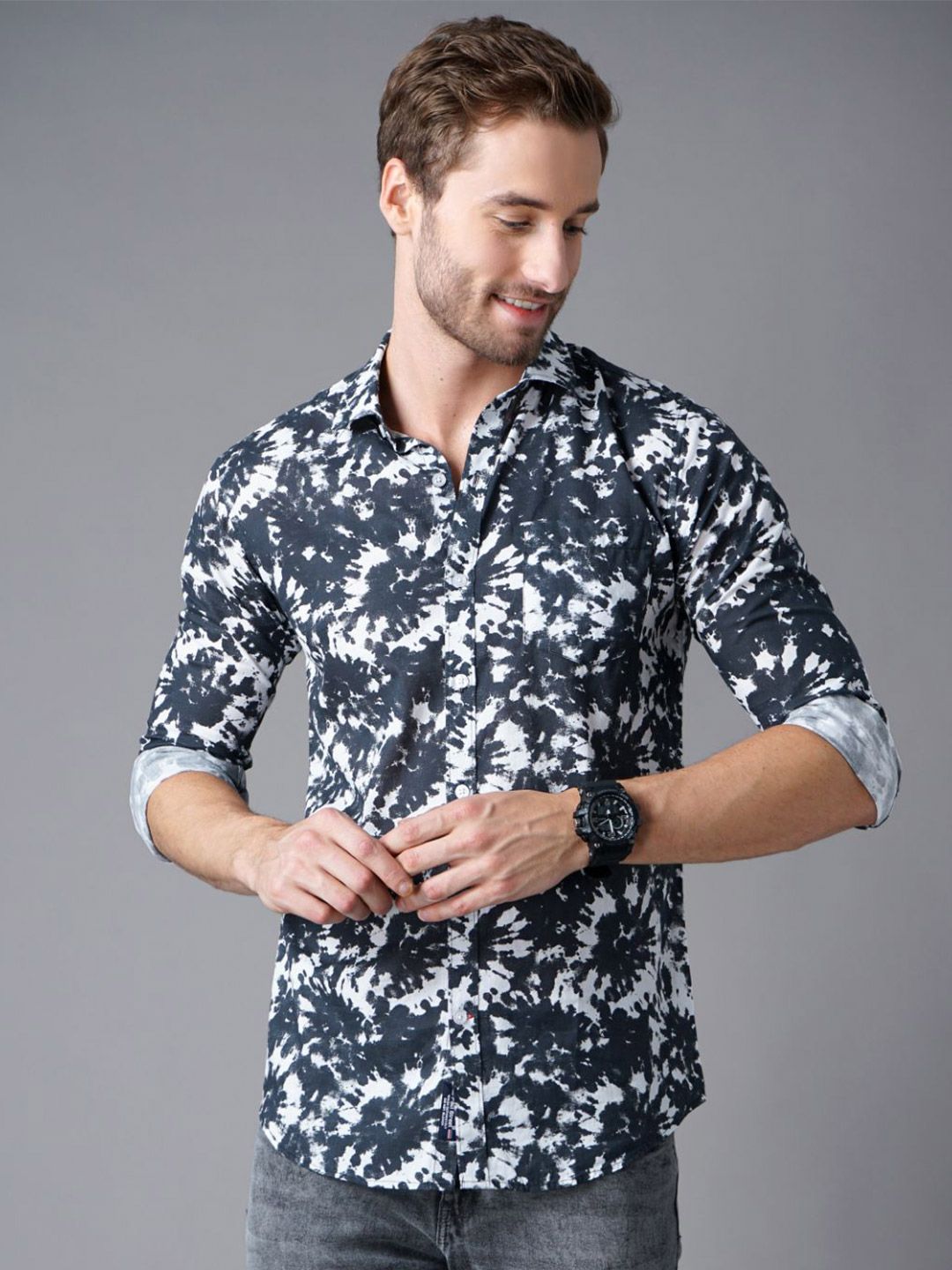 THE BEETEL HOUSE Men Standard Slim Fit Spread Collar Abstract Printed Cotton Casual Shirt-picture-27