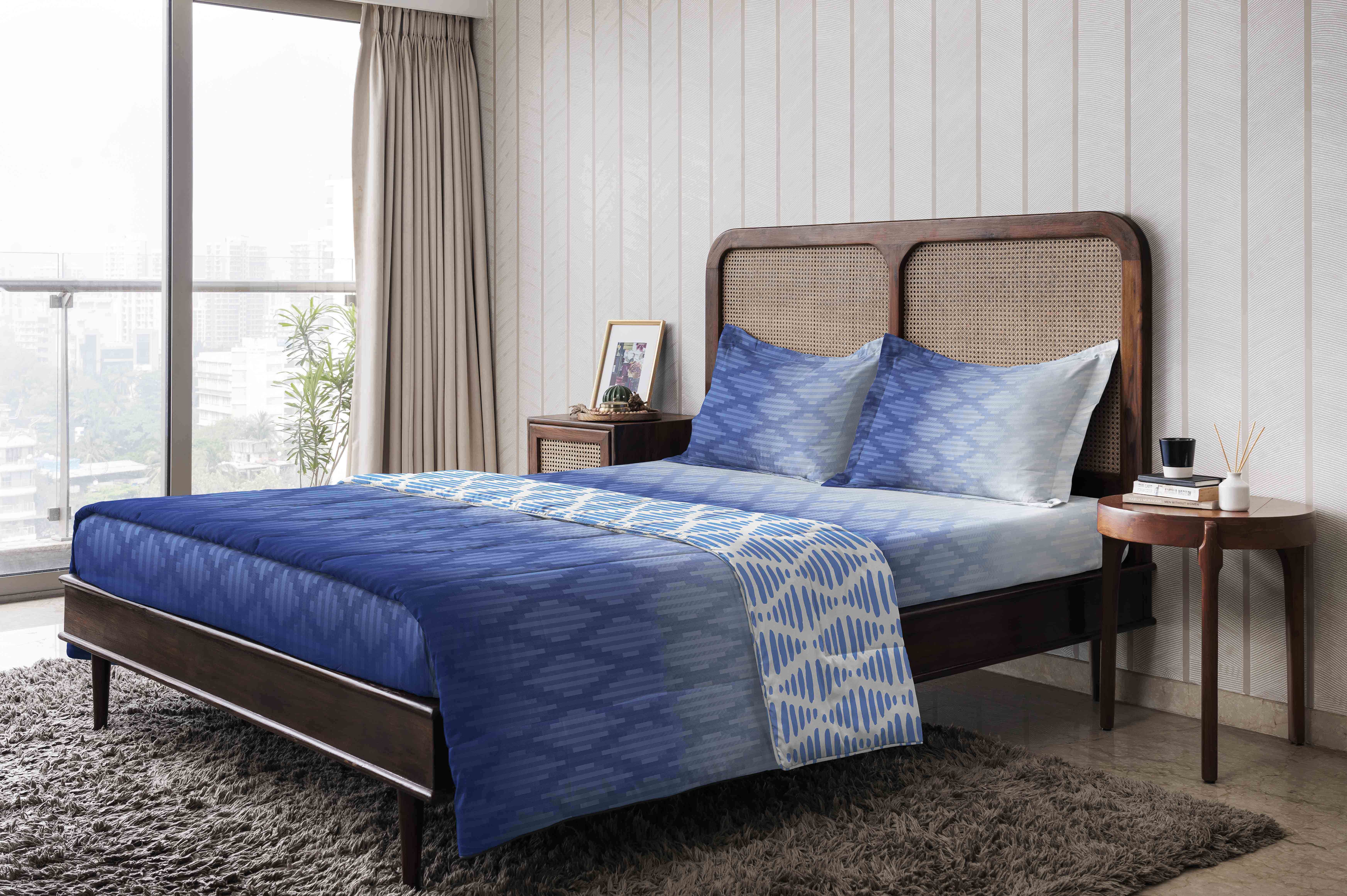 The Happy Pod Blue & White Geometric Pure Cotton Single Bedding Set-picture-22