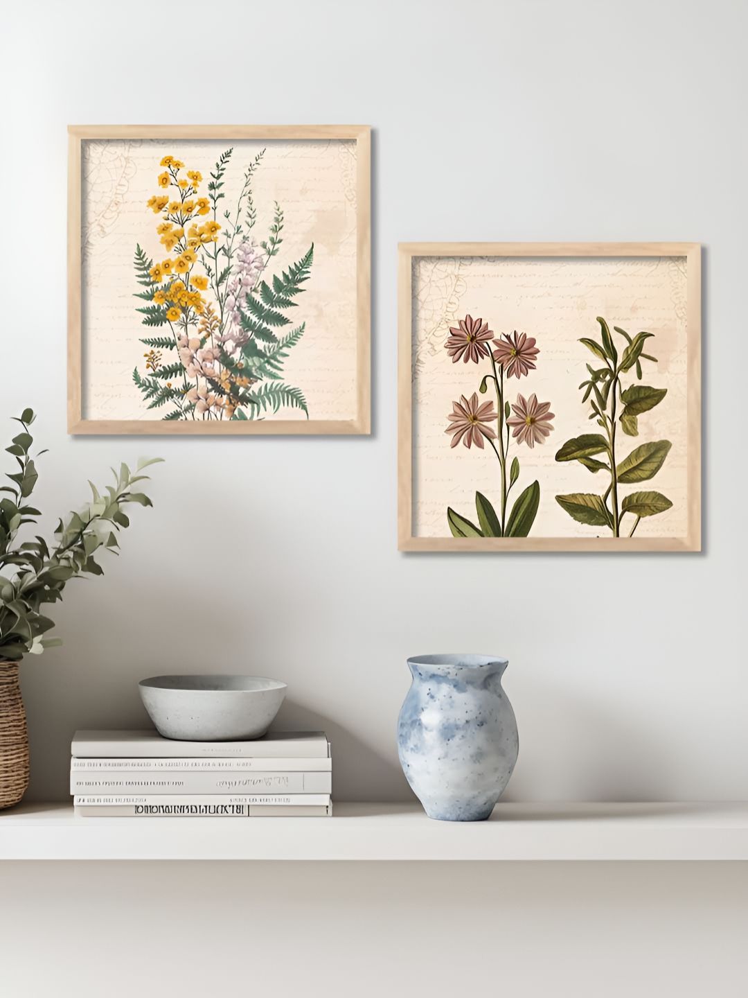 WALLLANE Brown & Beige 2 Pieces Wooden Floral & Botanical Wall Art