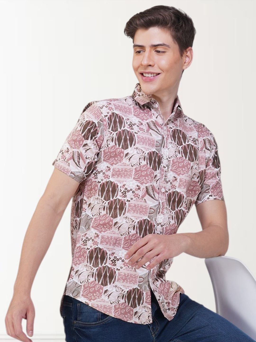 BASE 41 Men Spread Collar Floral Printed Casual Shirt-image-26