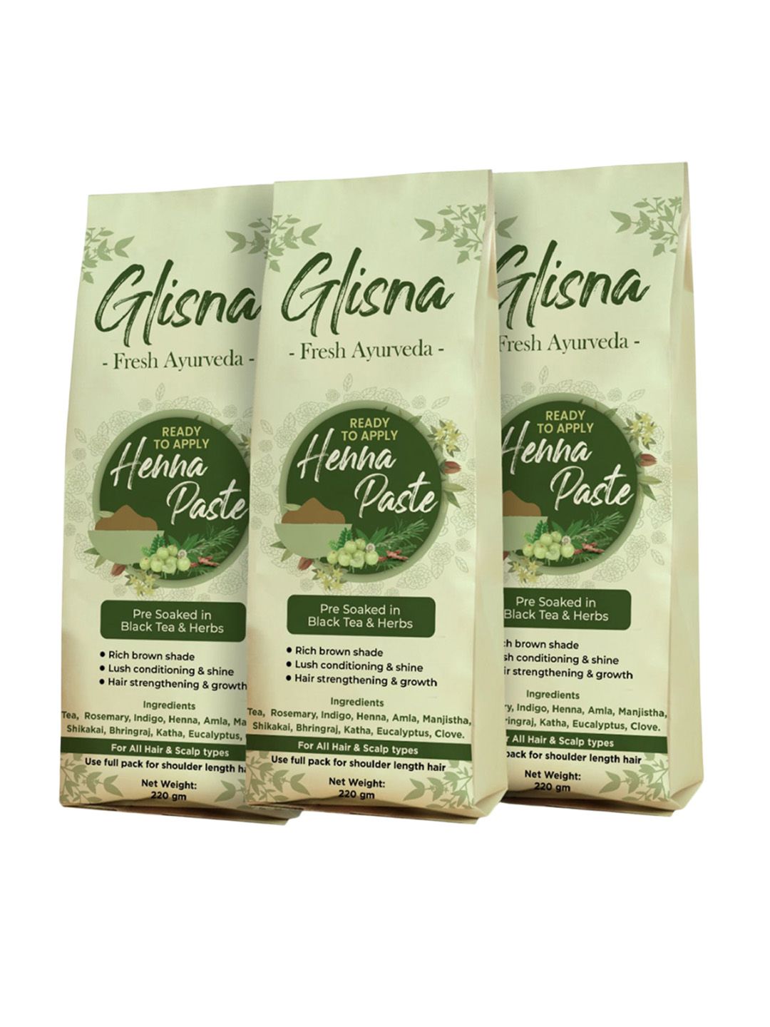 GLISNA Set Of 3 Ready To Apply Heena Paste Hair Color- 220 g Each-picture-49
