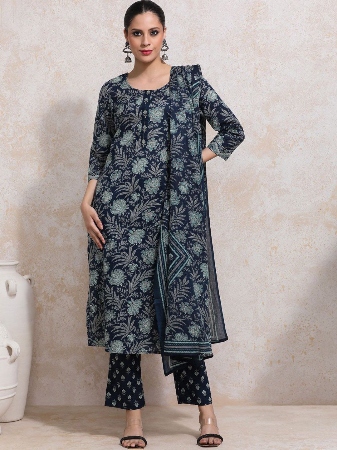 Moara Floral Printed Pure Cotton Straight Kurta With Trousers And Dupatta-picture-30