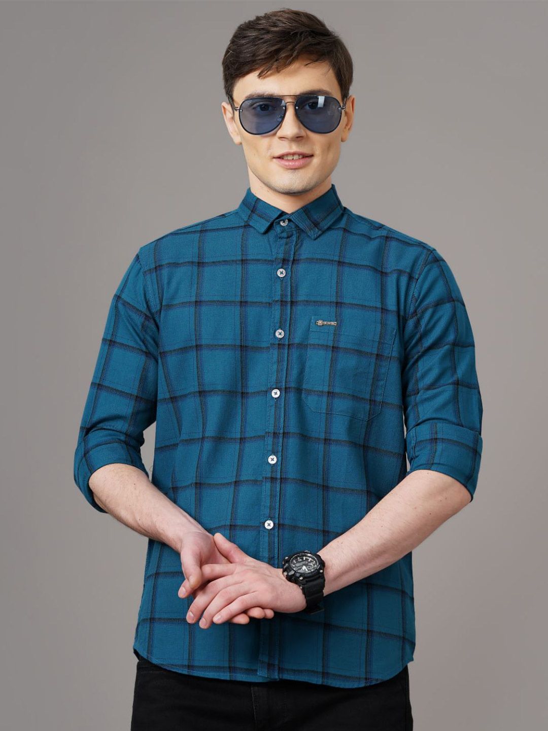 THE BEETEL HOUSE Men Standard Slim Fit Spread Collar Checked Cotton Casual Shirt-picture-19